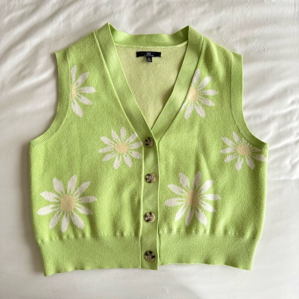 MM by My Michelle Y2K Green Daisy Sweater Vest